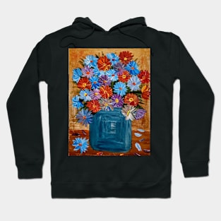 abstract flowers in a turquoise vase set against a gold background Hoodie